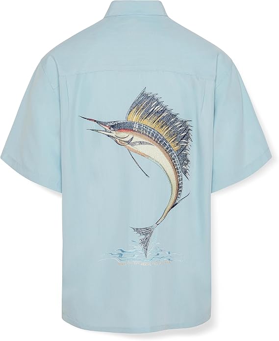 Bamboo Cay Mens Embroidered Button-up Shirt, Casual Fishing Shirt for Men (X-Large, Chalk Blue)