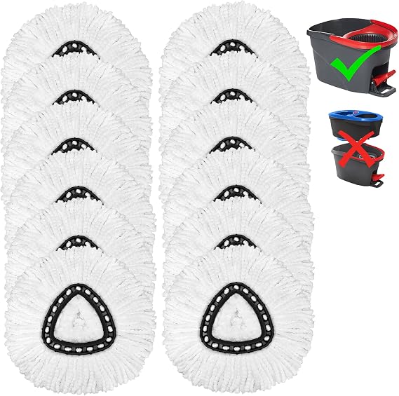 TidyMonster 12 Pack Mop Heads Replacements for Easy Wring 1-Tank Spin System, Microfiber Spin Refills, Easy Cleaning Mop Repalce Head