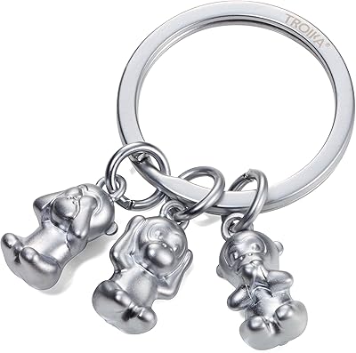 Troika THREE MONKEYS KR17-18MA Keyring emoji monkey 3 monkeys See no evil, hear no evil, speak no evil. keychain, key chain cast metal matt chrome plated silver original