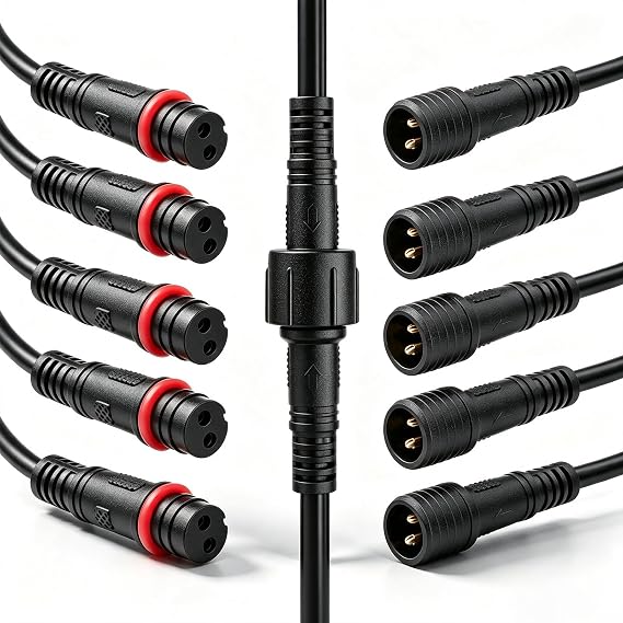 mxuteuk 6 Pairs 22AWG 2 Pin Electrical Connector IP65 7.87in/20cm Male Female Wire Connector Extension Cable 15mm for LED Strip Lights,Car,Truck,Boat,Indoor/Outdoor