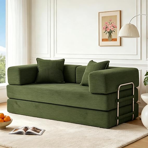 Vipbear 160cm Boneless Sofa Bed with Foam & Springs for Living Room,Green