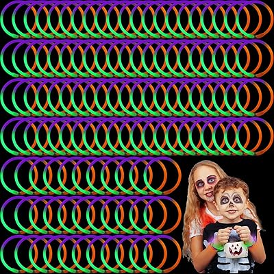 Wettarn 150 Pcs Halloween Glow Sticks 8 Halloween Bracelets Party Supplies Glow in The Dark Bracelets Orange Green Purple Light up Bracelet Party Favors Carnival Decorations