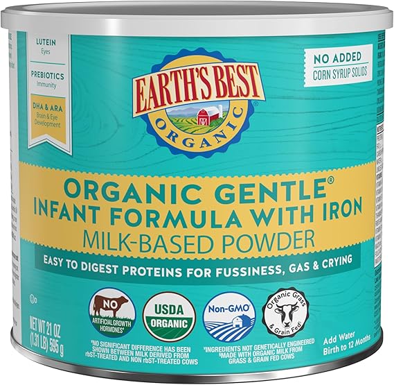 Earth's Best Organic Gentle Infant Formula with Iron Milk Based Powder, 21 Oz