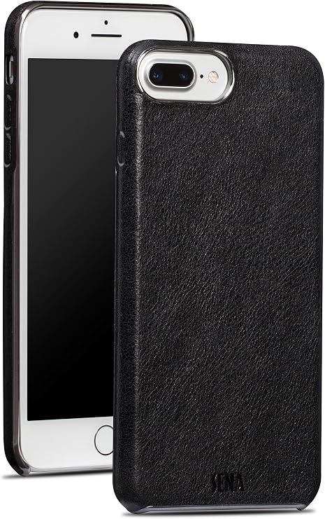 Sena Ultra Thin Snap On Premium Leather Wrapped Cell Phone Case for iPhone 6, 7, 8 Plus - Drop Safe, Black