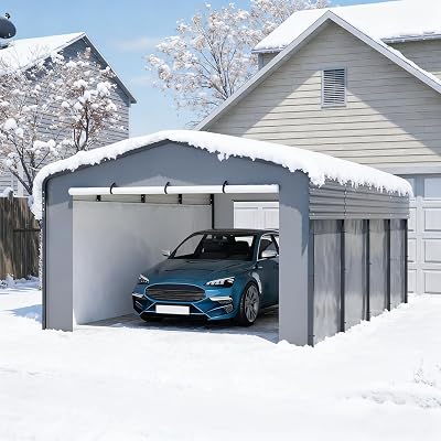 13 20 Ft Heavy Duty Metal Carport with Sidewalls, Galvanized Steel Roof Canopy Garage Tent for Outdoor Vehicle Shelter