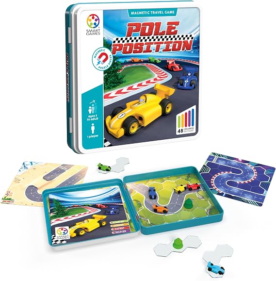SmartGames Pole Position - Magnetic Racing Travel Puzzle, Metal Tin, 7+