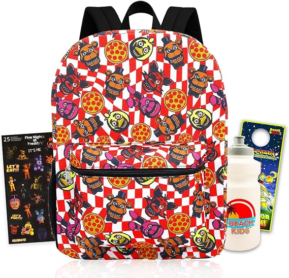 Five Nights at Freddy's Backpack for Boys - Bundle with FNAF Backpack for Kids Plus Stickers, Water Bottle, More School Bag Set for Kids | Large Durable FNAF School Bag w/ Front Zip Pocket Plus Water Bottle, Stickers, More - Five Nights at Freddy's School Supplies