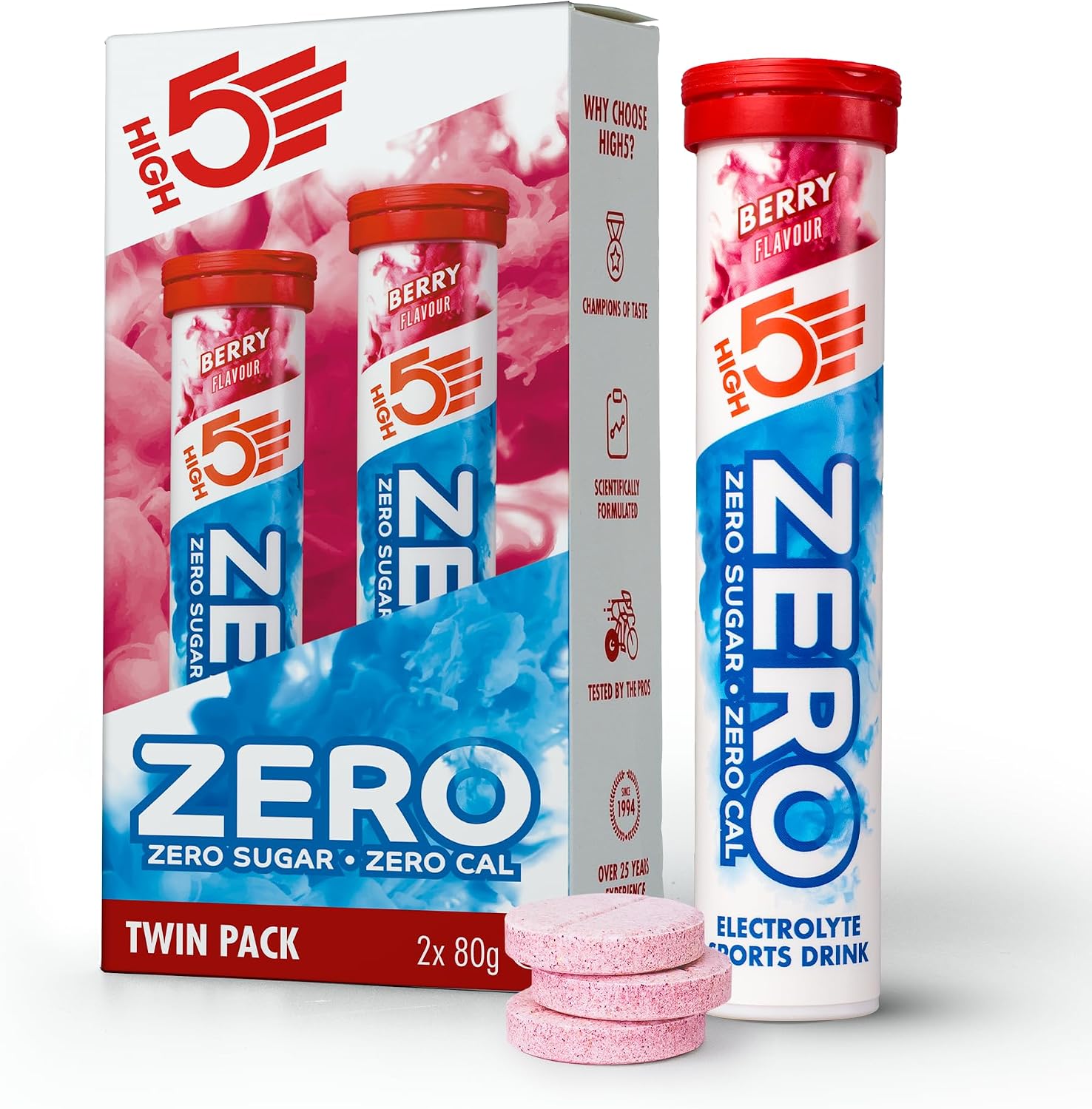 HIGH5 Zero Electrolytes Without Sugar - Hydration Helper For More Performance and Wellbeing - Potassium Calcium Magnesium Effervescent Tablets - Berry 40 Electrolyte Tablets 2 x 20 Pieces