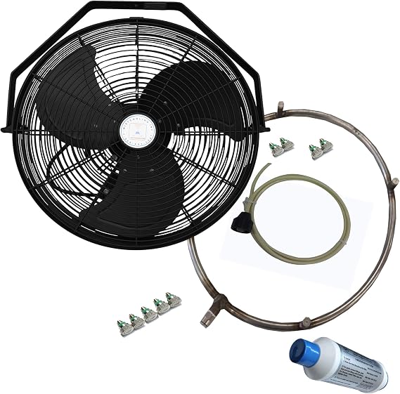 18in Misting Fan for Outside, Outdoor Patio Mister Fan Kit - Black
