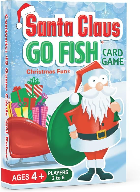 Santa Claus Go Fish A Family Christmas Game for Kids Ages 4 & Up | Go Fish, Old Maid, and Slap Jack in One Deck (Holiday Stocking Stuffers, Gift for Boy or Girl, Fun Family Board Game Night)