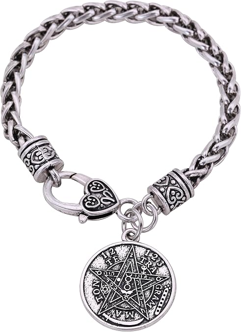 VASSAGO Ancient Hebrew Esoteric Tetragrammaton Pentagram Name of God Charm Wheat Chain Bracelet Blessing Jewelry for Men Women