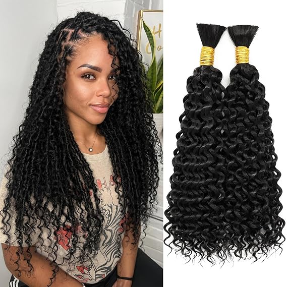 Dorsanee Water Wave Bulk Hair for Braiding 18 Inch 2 Bundles 200g Natural Black Curly Braiding Hair for Boho Braids No Weft Wet and Wavy Braiding Hair Extensions (#1B,100g/bundle)