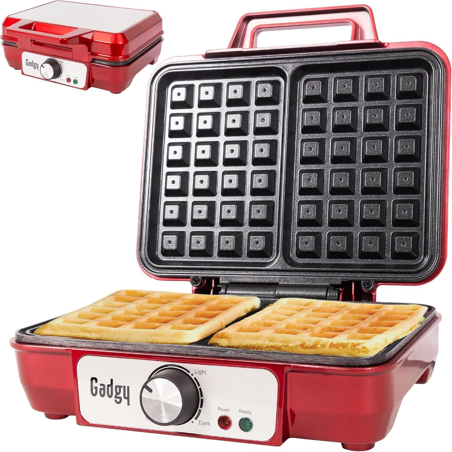 Gadgy Belgian Waffle Maker – 1000W Double Waffle Iron with Adjustable Temperature, LED Indicator&amp;Cool-Touch Handle – Non-Stick Plates for Homemade Waffles (10.5x15cm) – Ideal for Breakfast &amp; Dessert