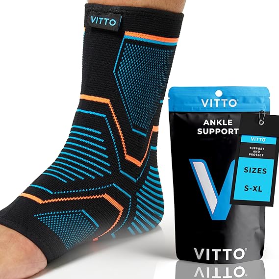 VITTO Ankle Support for Sprained Ankle - Compression Sleeve for Recovery, M | Ankle support for ligament damage aids in recovery, provides foot support, and helps discomfort from arthritis, joint pain