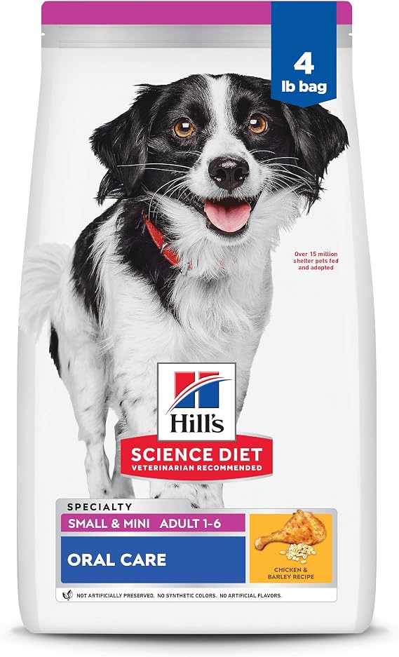 Hill's Science Diet Adult 1-6 Oral Care Small & Mini Dry Dog Food | #1 Veterinarian Recommended, Chicken & Barley, 4 lb. Bag