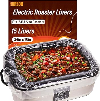 Electric Roaster Liners 15 Count Disposable Roaster Liners 18x34 inch, Fits 16, 18, 22 Quart Roasters,Food-Safe, BPA-Free,Convenient Disposable Liner for Easy Clean-up (15)