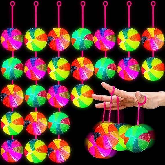 Wettarn 24 Pack Light up Spiky Balls for Kids 2.6" LED Glow Bouncy Balls Bulk, Flashing Sensory Fidget Stress Ball Party Favors for Classroom Prizes Goodie Bag Stuffers Birthday Gifts(Basketball)