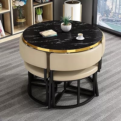 JHDXL Reception Table and Chair Combination, Club Table and Chair Set, Conference Table with Chairs Set, Kitchen Home Fast Food Shop Area Library Dessert ShopBeige