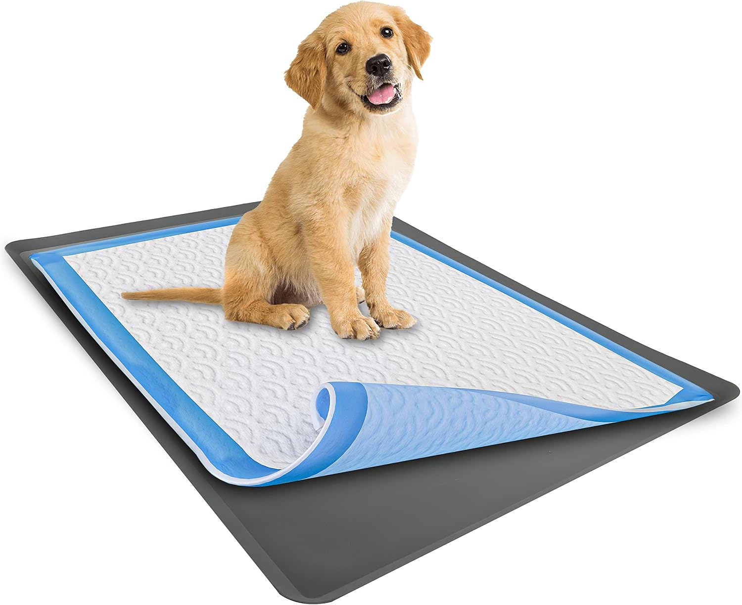 TidyFriend Dog Pad Holder Tray for 23 x 30 Inches Training Pads, Silicon Wee Wee Pad Holder, No Spill Pee Pad Holder for Dogs - Easy to Clean and Store Perfect for Dog Potty Tray Grey