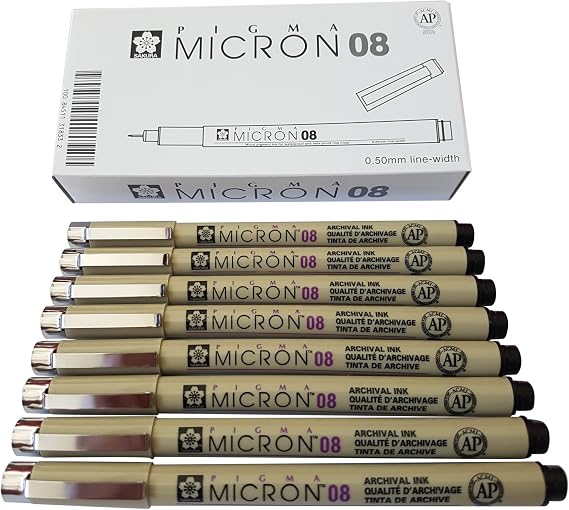 Sakura Pigma Micron pen 08 Black felt tip artist drawing pens - 8 pen set