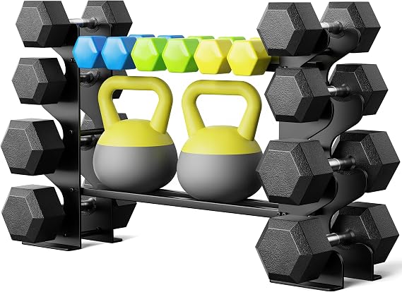 4-Tier Dumbbell Rack Stand for Home Gym – Compact Weight Rack for Dumbbells Free Weights Heavy-Duty Steel Storage Rack for Neoprene & Hex Dumbbel (Dumbbells Not Included)