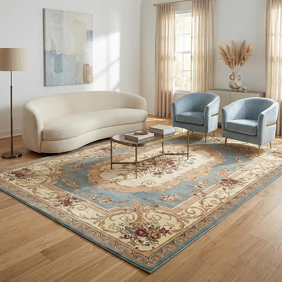 Unique Loom Versailles Collection Area Rug - Henry (7' 10" x 11' Rectangle Light Blue/Cream)