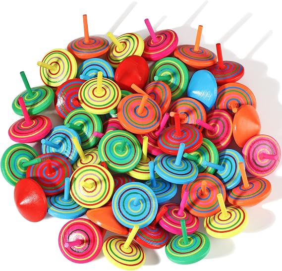 Aoriher 12 Pcs Wood Spinning Tops for Kids, Colorful Wooden Gyroscopes Toy | Educational Kindergarten Toys Kit, Rainbow Spin Tops Bulk for Games Party Favors Birthday Gifts Back to School Student Gifts