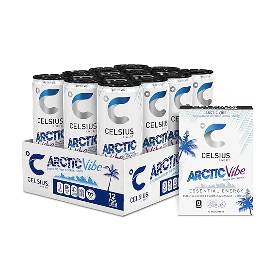 CELSIUS Zero Sugar Energy Drink & Powder Stick Bundle, Arctic Vibe
