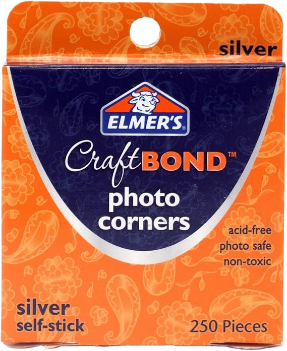 Elmer's E4023 CraftBond Photo Corners, Self-Stick, 250 Corners per Pack, Silver