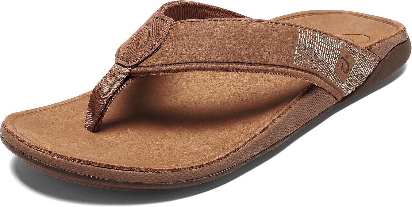 OluKai Tuahine Men's Waterproof Leather Sandals, Versatile Beach Flip-Flops