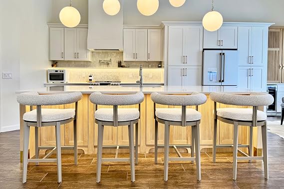 PURPLE LEAF Counter Height Bar Stools Set of 4 with Back and Armrest | Wraparound Cushioned Back and Arm, Powder-Coated Aluminum Frame, Water-Resistant Olefin Fabric, Modern Italian Style
