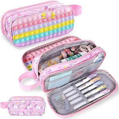 Large Pencil Case School Supplies for Kids Big Capacity Pencil Pouch Aesthetic Cute Pencil Case Organizer for Girls Back to School Gifts Pink Pencil Box Pencil Holder Special Pop Pen Bag for Students