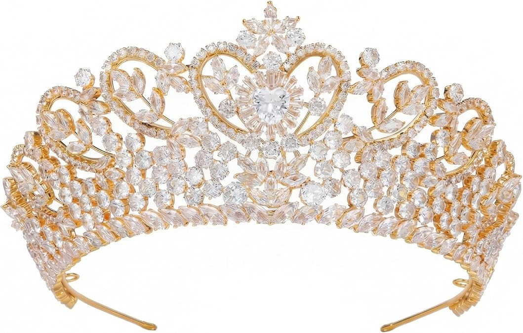 Silver Crystal Crowns and Tiaras Wedding Tiaras for Bride 5A Cubic Zirconia Quinceanera Crown Heart Shape Big Princess Pageant Prom Party Headband CZ Crystal Hair Accessories Bridal Headpieces