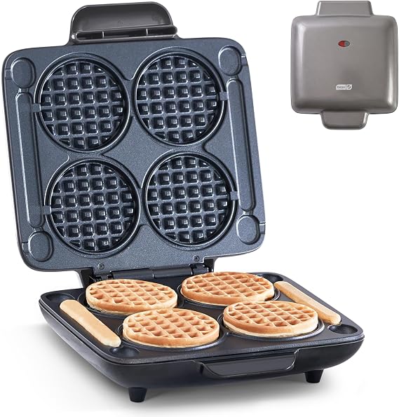 Dash Multi Mini Waffle Maker, Makes 4 Waffles at Once, Graphite | Small Waffle Iron for Families, Kids Breakfast Sandwiches, Waffle Sticks, Chaffles & Hash Browns, Nonstick