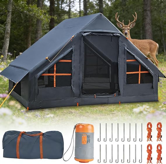 Inflatable Camping Tent,Easy Set up with Electric Air Pump, Waterproof Blow Up Tent for Adults, Portable Outdoor for Camping&Hiking