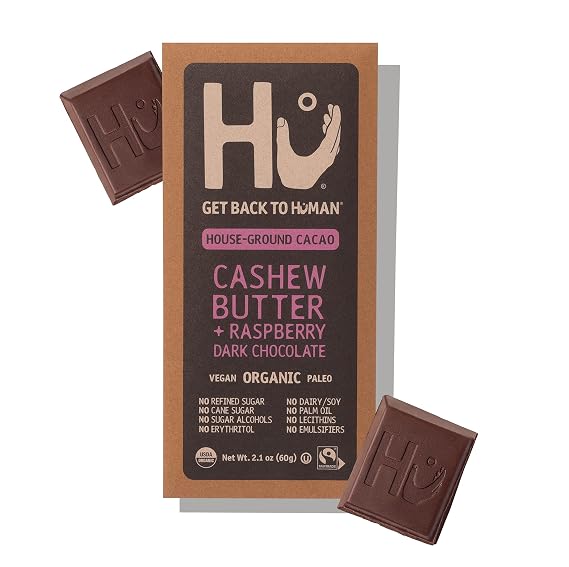 Hu Chocolate Bars | 4 Pack Raspberry Jelly Cashew Butter Chocolate | Natural Organic Vegan, Gluten Free, Paleo, Non GMO, Fair Trade Dark Chocolate | 2.1oz Each