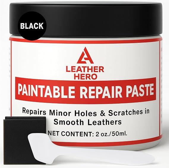Black Leather Filler for Filling or Repairing Holes, Tears, Cracks, Scratches in Leather Car Seats, Furniture, Shoes Flexible with Applicator (100mL)