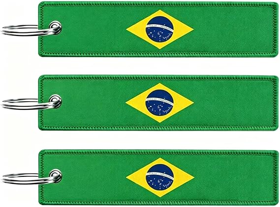 JAVD Brazil Flag Keychain Tag with Key Ring - Keys, Cars, Motorcycles, Backpacks, Luggage and Gifts - EDC (3 Pack)