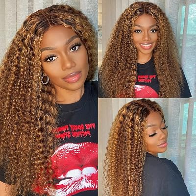 LUVME HAIR Ombre Brown Deep Wave Lace Front Wigs Human Hair Curly Wigs 4X4 Lace Clousure Glueless Human Hair Wigs 180% Density 16 Inch
