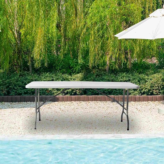 6' Folding Table Portable Plastic for Indoor Outdoor Picnic Party, Multipurpose Dining Camping Tables Easy to Clean,White