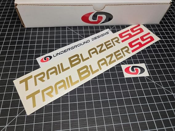 Trailblazer SS Decals (2-Pack) Racing Fender Window Accent Stickers Fits 2006-2009 Chevy TBSS 6.0L LS2 LSX Select Color: (Metallic Gold & Red 'SS', 1" H x 11.5" L)
