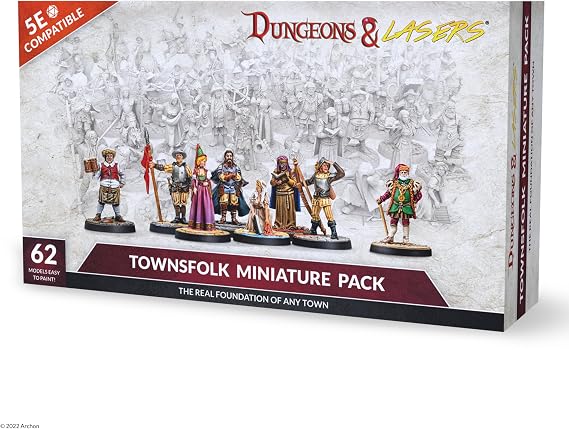 Dungeons & Lasers Townsfolk DND Miniatures Set with 62 NPC Figures for D&D and 5E RPG Games - 28MM Size, Unpainted, Unassembled - for Ages 14 Years +