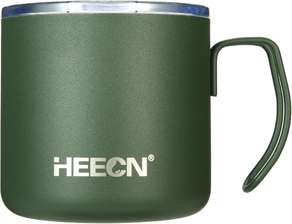 Camping Mug with Lid - Stainless Steel Thermal Mug - Coffee Mug - Double-Walled Insulated Mug - Thermal - Cup - Army Green HESS-051 (450 ml Sport)