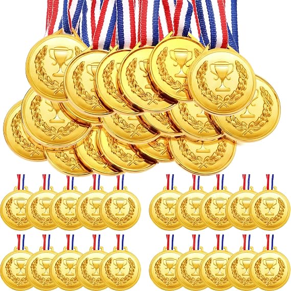 Hicarer 30 Pieces 2.36 Inch Plastic Gold Medals for Awards Field Day Prizes Sports Soccer Football Medals for Awards Gymnastics Winner Competition Party Favors