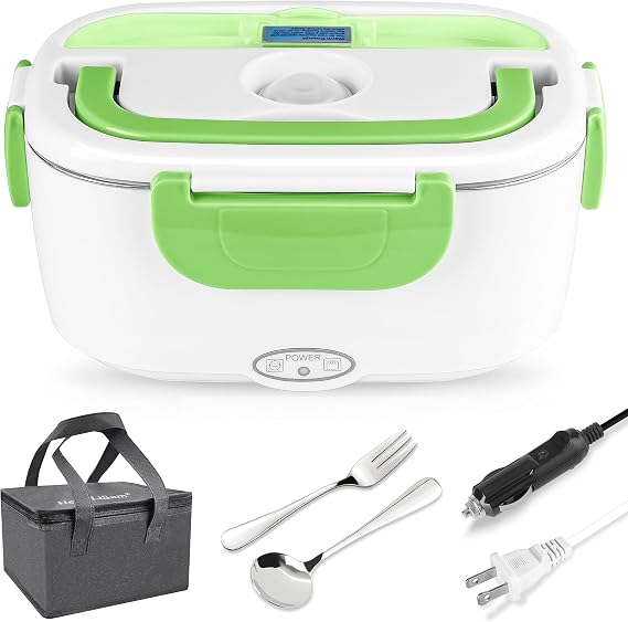 HengLiSam Electric Lunch Box Food Heater 80W Fast Heated Lunch Box for Adults, 1.5L Portable Food Warmer loncheras 12V/24V/110V for Car/Home/Office with Fork Spoon and Insulated Lunch Bag