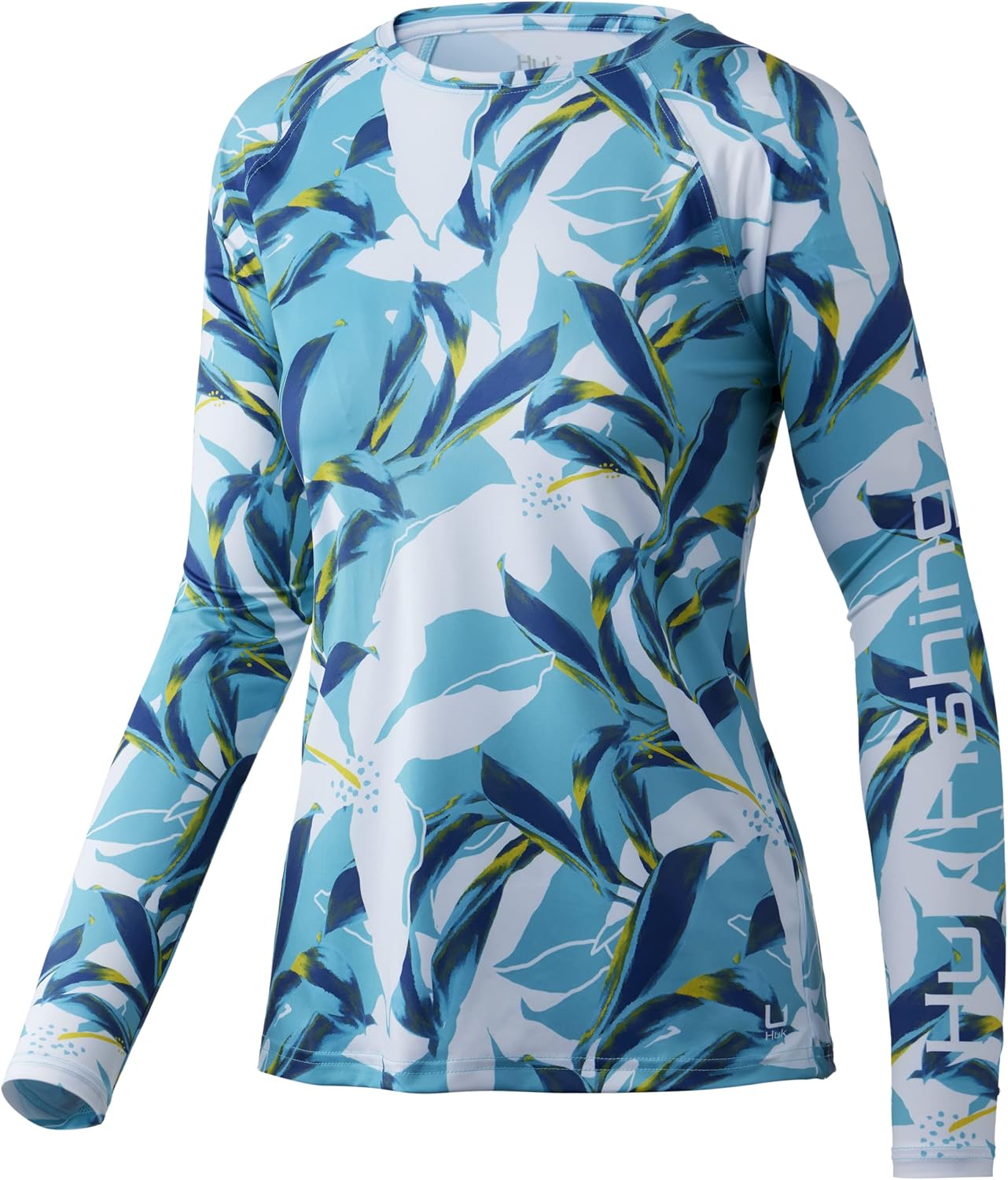 HUK Women's Standard Pursuit Long Sleeve Performance Shirt  Sun Protection, Tall Leaves-Blue Radiance, X-Large