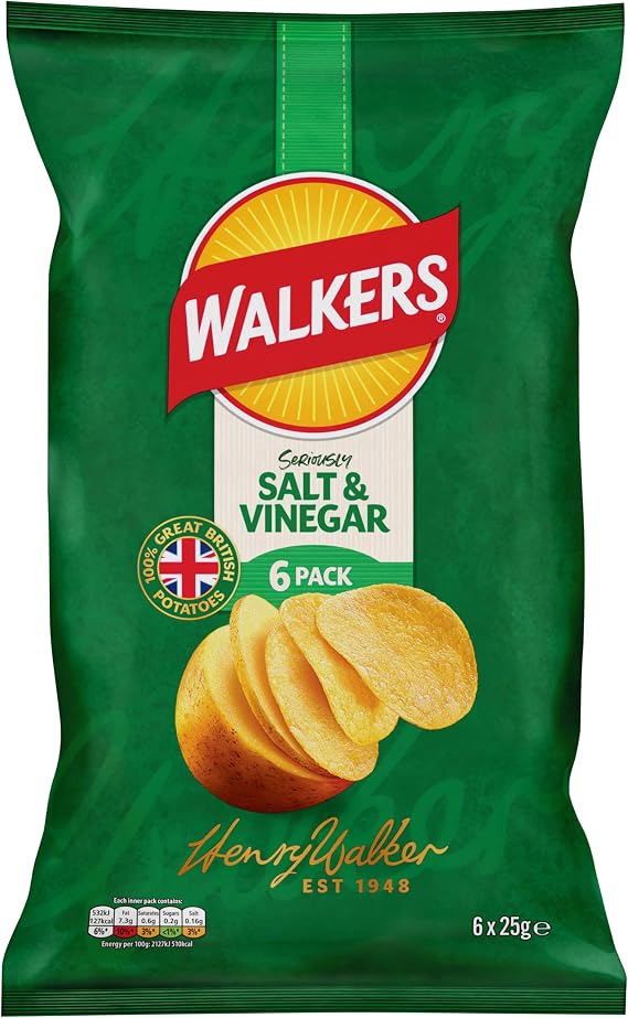 Walkers Salt & Vinegar Multipack Crisps 6x25g