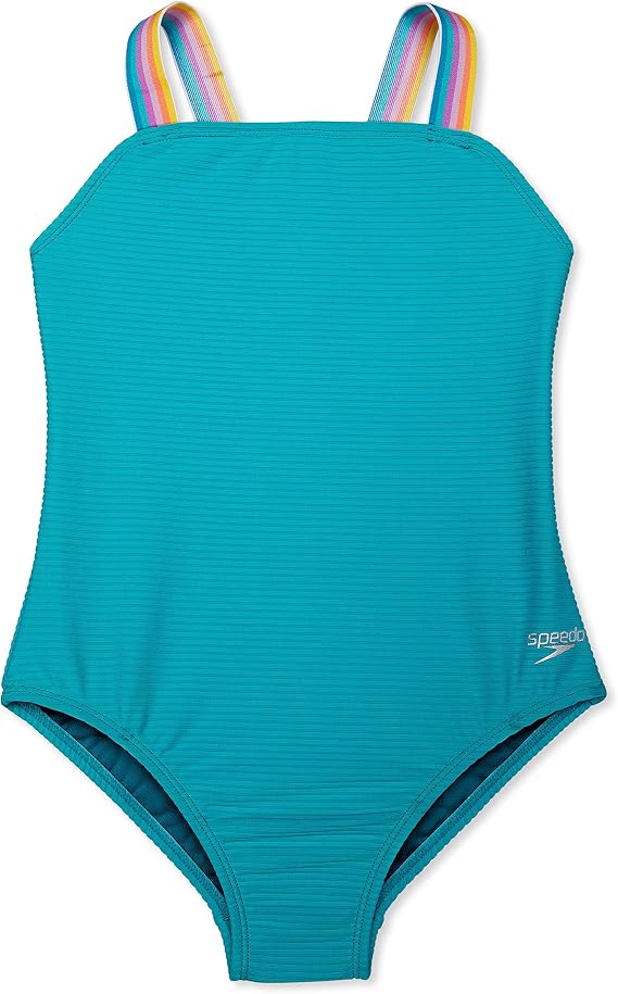 Speedo Girls' Swimsuit One Piece Square Neck Thin Strap
