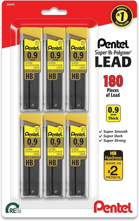 Pentel Super Hi-Polymer Lead Refill 0.9 HB BP 6 Pack (C29BPHB6)
