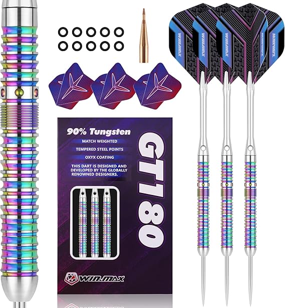 WIN.MAX Darts with Metal Tip 90% Tungsten Pack of 3 90% Tungsten Steel Darts 18-28 g Dart Professional Steel Darts with Metal Tips